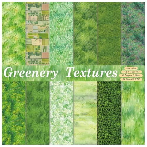 Wanshui Scrapbook Paper,24 Sheets 6"x 6" Vintage Scrapbook Supplies,Single-Sided Pattern Decorative Cardstock Paper for Junk Journal,Card Making,DIY Album, Art Journaling,Decoupage Craft,Green Grassland - Image 1