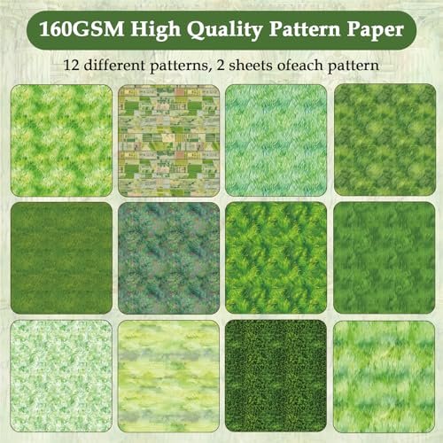 Wanshui Scrapbook Paper,24 Sheets 6"x 6" Vintage Scrapbook Supplies,Single-Sided Pattern Decorative Cardstock Paper for Junk Journal,Card Making,DIY Album, Art Journaling,Decoupage Craft,Green Grassland - Image 3
