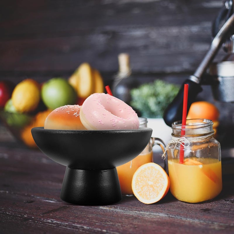 Yardwe وعاء فواكه ياردوي سيراميك 5 إنش وعاء مزخرف دائري للحلويات وعاء زخرفي لتزيين طاولة المطبخ وعاء تقديم فواكه أسود - Image 4