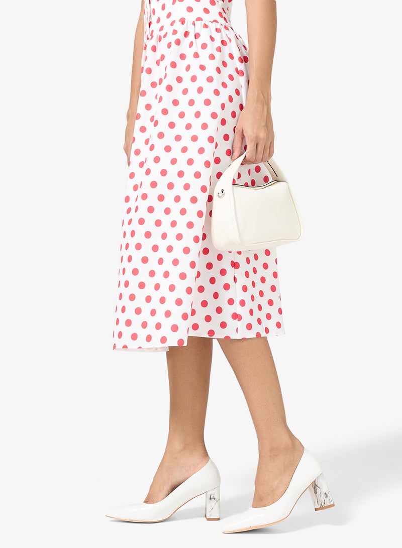 ELLA White patent pump with marble block heel, pointed toe - Image 5