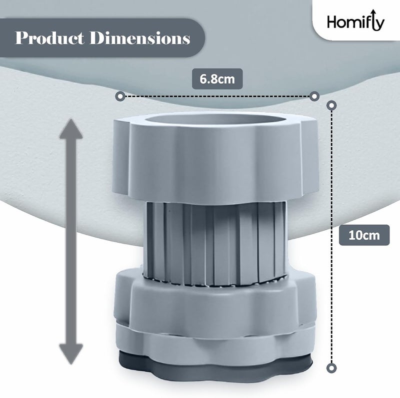 HOMIFLY وسائد مضادة للاهتزاز لغسالات / قاعدة دعامة للغسالات/أرفف للثلاجات مع أقدام قابلة للتعديل في الارتفاع - لون رمادي (مجموعة من 4 قطع) - Image 3