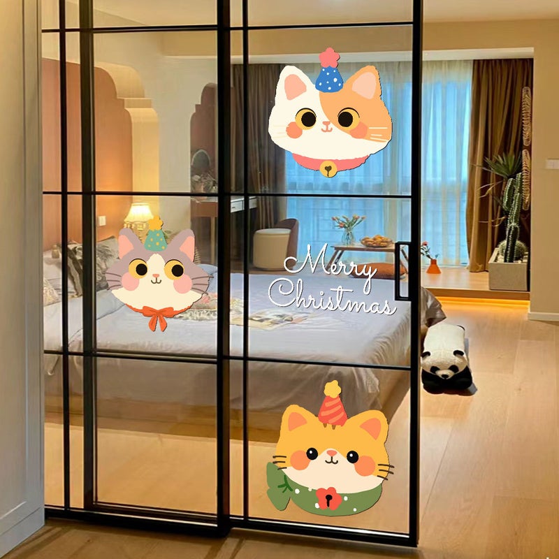 2026 Christmas Decoration Electrostatic Sticker Line Kitten Christmas Tree Window Sticker Glass Door Sticker Arrangement Sticker - Image 5