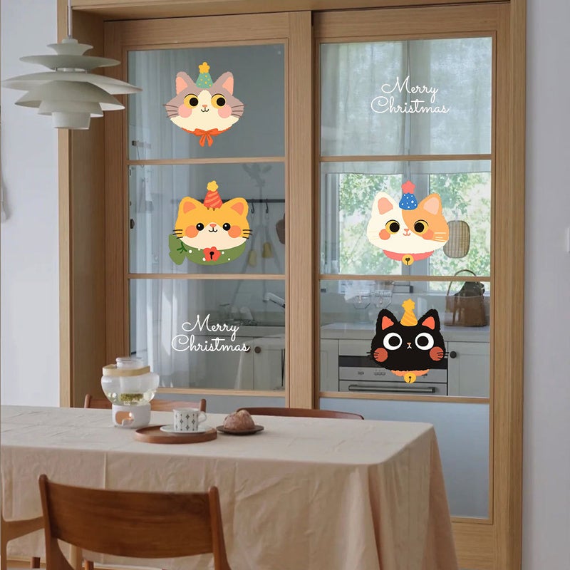 2026 Christmas Decoration Electrostatic Sticker Line Kitten Christmas Tree Window Sticker Glass Door Sticker Arrangement Sticker - Image 4