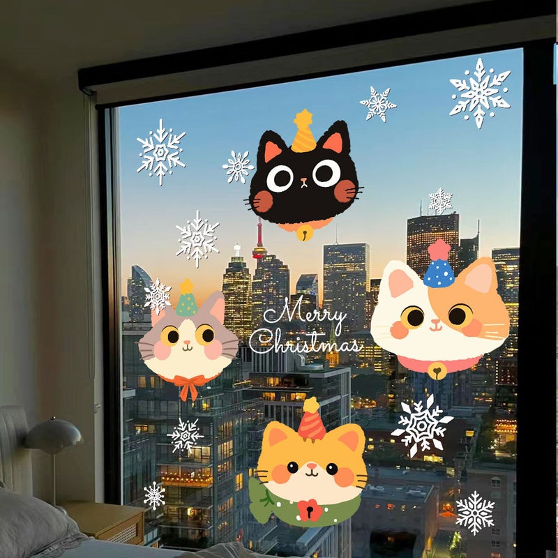 2026 Christmas Decoration Electrostatic Sticker Line Kitten Christmas Tree Window Sticker Glass Door Sticker Arrangement Sticker - Image 3