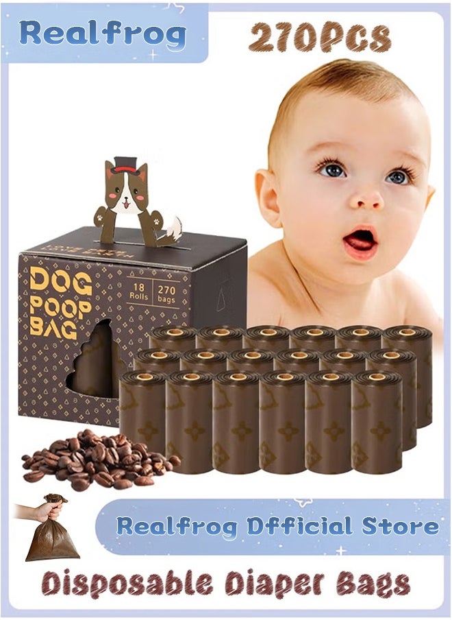 Realfrog 18 Rolls Disposable Diaper Bag Refills, Coffee Scented Waste Bags, Leak Proof, Extra Thick and Large, Biodegradable Baby Diaper Bag, 270 Count  - Image 1