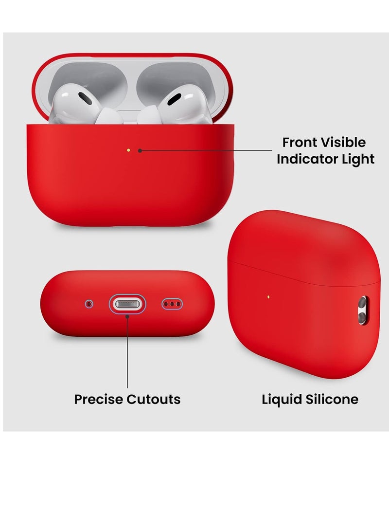 Compatible with AirPods Pro 2 Case 2022, Full Protective Hybrid Silicone for AirPods Pro 2nd Generation Case, Front LED Visible Skin Cover-Red  - Image 3