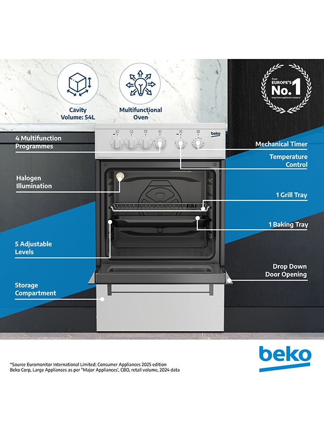 Beko 50x50cm Freestanding Ceramic Electric cooker, 3 Cooking Zones, 4 Cooking Multifunction Oven, A+ Energy Rating, Steam Shine Cleaning, Halogen Illumination, Only Manual Without Standard Plug Inside The Box CSS48100GW White - Image 2