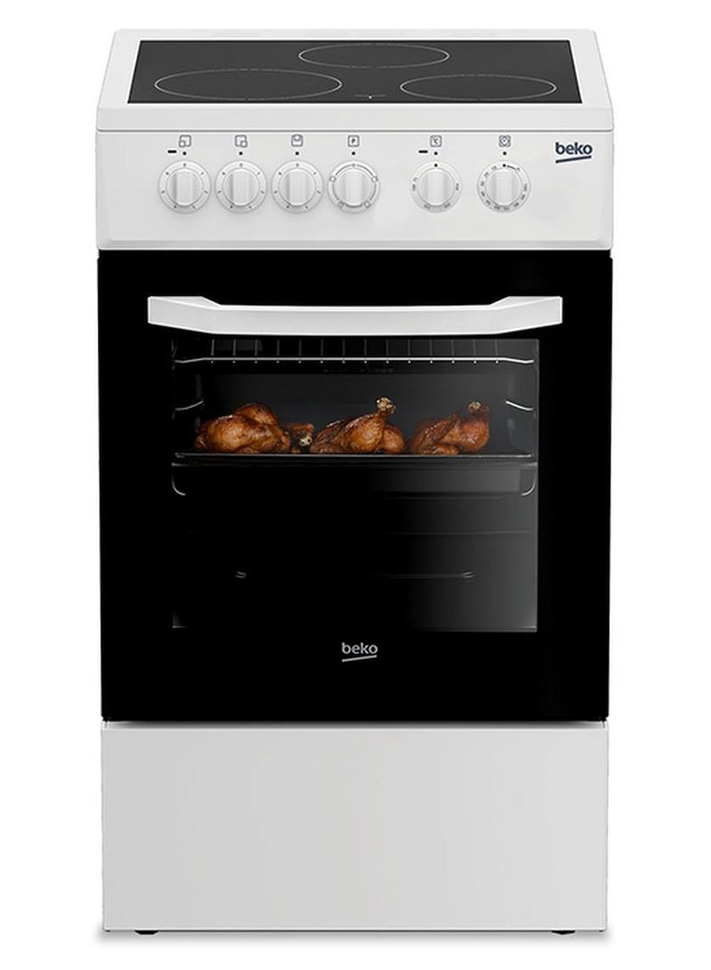 Beko 50x50cm Freestanding Ceramic Electric cooker, 3 Cooking Zones, 4 Cooking Multifunction Oven, A+ Energy Rating, Steam Shine Cleaning, Halogen Illumination, Only Manual Without Standard Plug Inside The Box CSS48100GW White - Image 1