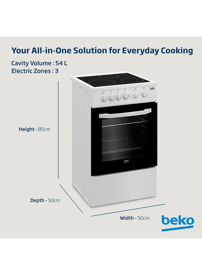 Beko 50x50cm Freestanding Ceramic Electric cooker, 3 Cooking Zones, 4 Cooking Multifunction Oven, A+ Energy Rating, Steam Shine Cleaning, Halogen Illumination, Only Manual Without Standard Plug Inside The Box CSS48100GW White - Image 5