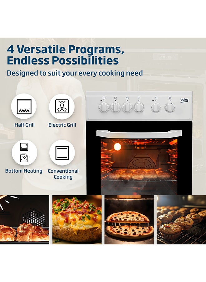 Beko 50x50cm Freestanding Ceramic Electric cooker, 3 Cooking Zones, 4 Cooking Multifunction Oven, A+ Energy Rating, Steam Shine Cleaning, Halogen Illumination, Only Manual Without Standard Plug Inside The Box CSS48100GW White - Image 4