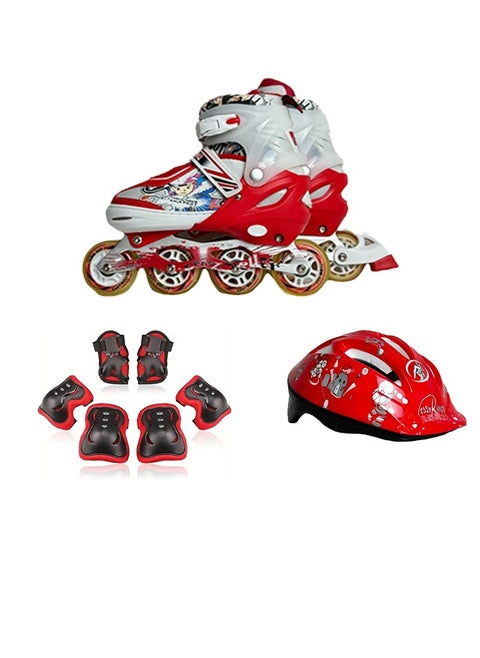 SportQ Adjustable Comfortable Skateboard Set with LED Front Wheel and Single Row Wheels Adjustable to 4 Wheels, Skate Shoes for Beginners, Kids and Teens