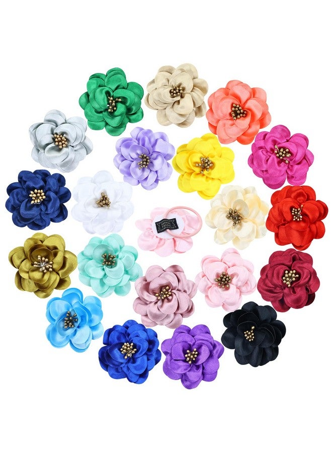 Cinaci 20 Pieces 6cm/2.4" Solid Satin Flower Hair Ties Floral Hair Scrunchies Rubber Bands Elastics Ropes Pigtail Ponytail Holders Hair Accessories for Baby Girls Infants Toddlers Kids Teens - Image 1