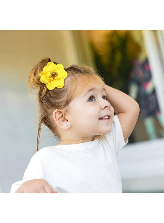 Cinaci 20 Pieces 6cm/2.4" Solid Satin Flower Hair Ties Floral Hair Scrunchies Rubber Bands Elastics Ropes Pigtail Ponytail Holders Hair Accessories for Baby Girls Infants Toddlers Kids Teens - Image 2