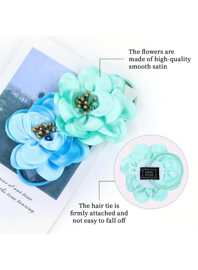 Cinaci 20 Pieces 6cm/2.4" Solid Satin Flower Hair Ties Floral Hair Scrunchies Rubber Bands Elastics Ropes Pigtail Ponytail Holders Hair Accessories for Baby Girls Infants Toddlers Kids Teens - Image 5