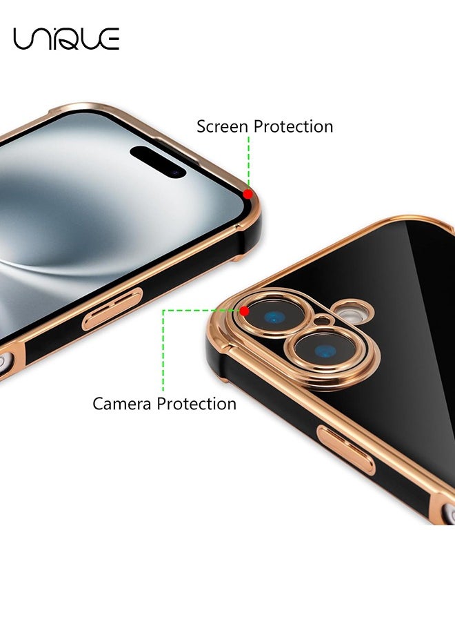 Unique Compatible with iPhone 16 Case，Love Heart Plating Electroplate Elegant Case Camera Protector Soft TPU Shockproof Protective Back Cover iPhone 16 Case - Black  - Image 3