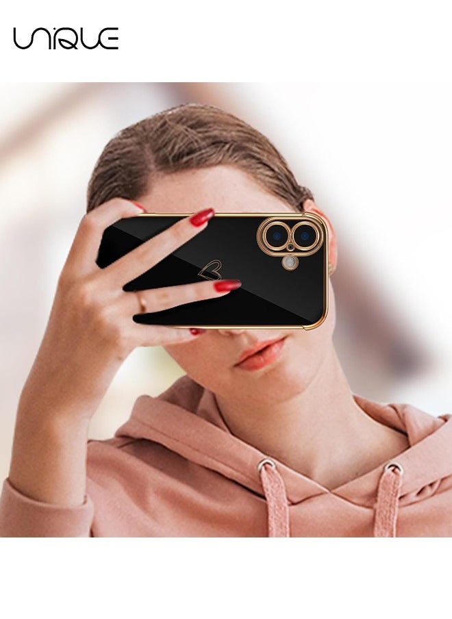 Unique Compatible with iPhone 16 Case，Love Heart Plating Electroplate Elegant Case Camera Protector Soft TPU Shockproof Protective Back Cover iPhone 16 Case - Black  - Image 4