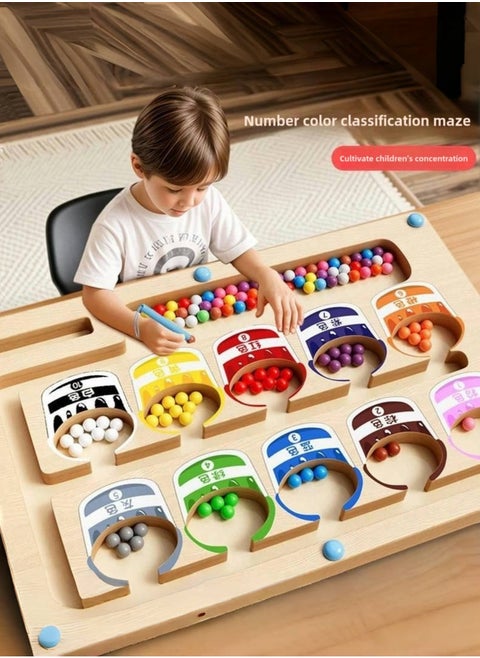 Magnetic Color and Number Maze Wooden Sorting and Counting Board Montessori Matching Toys Magnet Puzzle Game For Preschoolers Kids Boys Girls Ages 3+