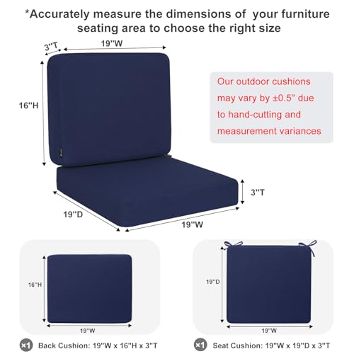 Favoyard Outdoor Deep Seat Cushion Set 19 x 19 Inch Rainproof 3Year Fade Resistant Patio Furniture Cushions Removable Seat Bottom Back Cushion Covers with Ties for Chair Sofa Couch Blue - Image 3