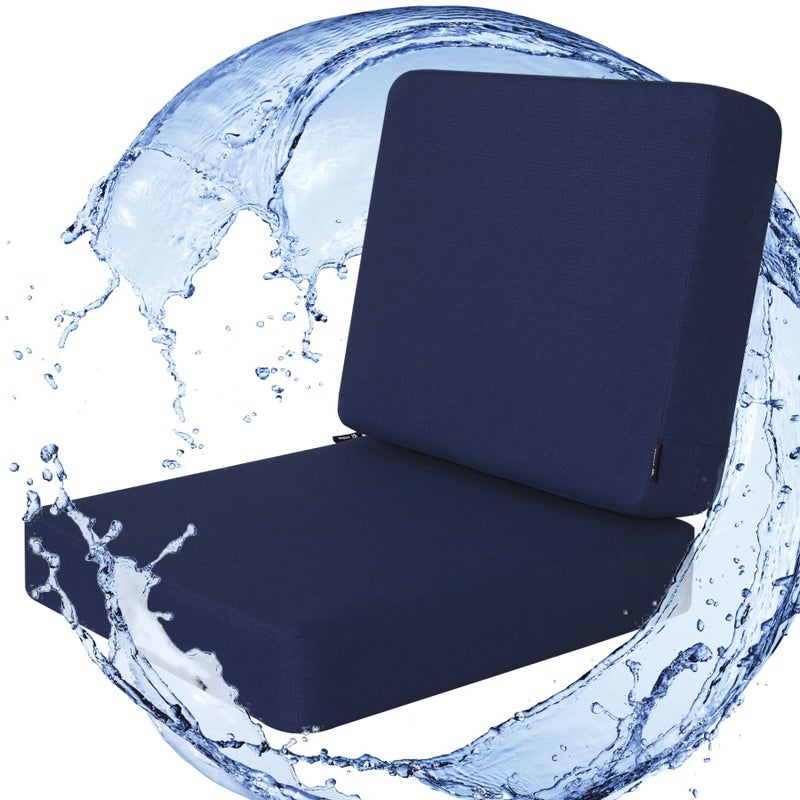 Favoyard Outdoor Deep Seat Cushion Set 19 x 19 Inch Rainproof 3Year Fade Resistant Patio Furniture Cushions Removable Seat Bottom Back Cushion Covers with Ties for Chair Sofa Couch Blue - Image 2