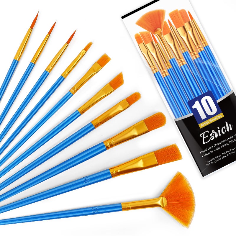 ESRICH 10PCS Paint Brushes,Paint Brush for Acrylic Painting,Acrylic Paint Brush Set for Oil Watercolor,Body Face Rock Canvas, Small Paint Brushes for Kids Adult Drawing - Image 1