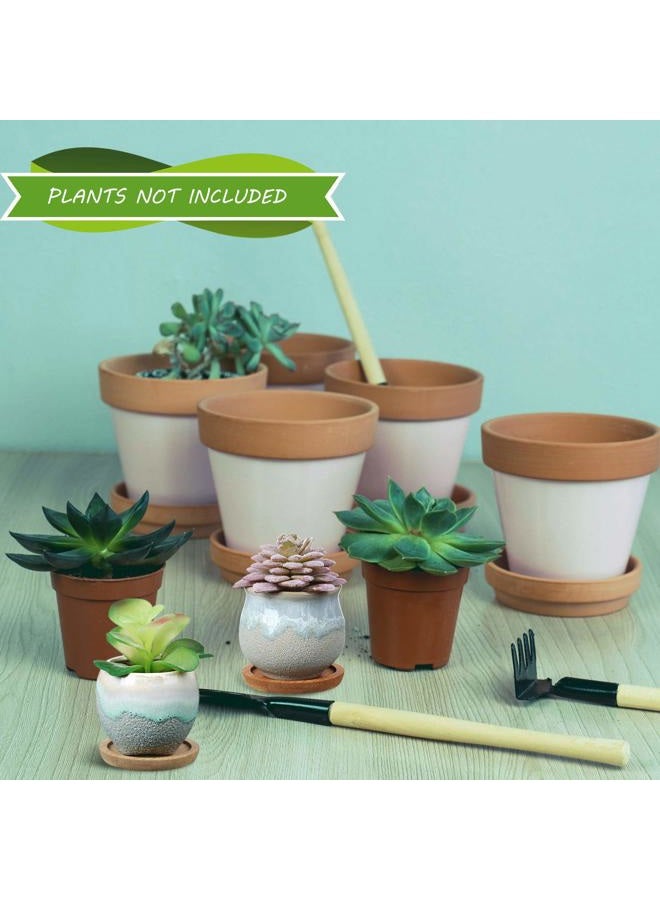 BBTO 6 Pieces Ceramic Succulent Planter Potted Ceramic Succulent Pots with Drain Holes 6 Pieces Bamboo Trays Small Plant Containers Ideal Present for Decorating Home and Office (Elegant Style) - Image 4