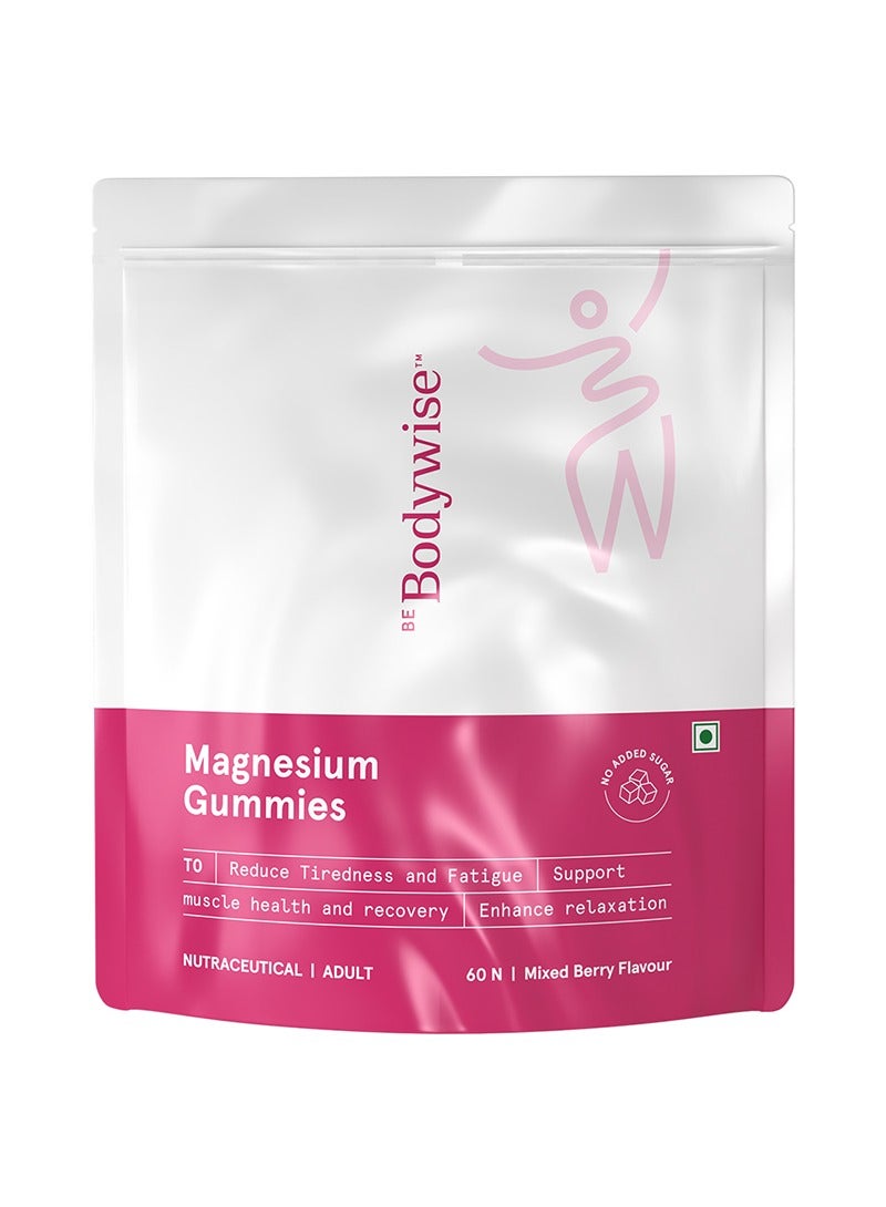 Be Bodywise Magnesium Gummies | Mixed Berry Flavour | 60 Days Pack | 375mg/ Gummy | Higher Absorption Helps in Relieve Stress, Muscle Recovery & Support Bone Health | Non Habit Forming & No Added Sugar - Image 1