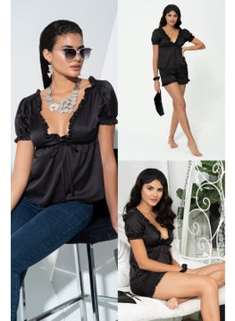 for you in&out 5-Piece Inside&Outside Frilly Black Pajama Set S27243  - Image 1