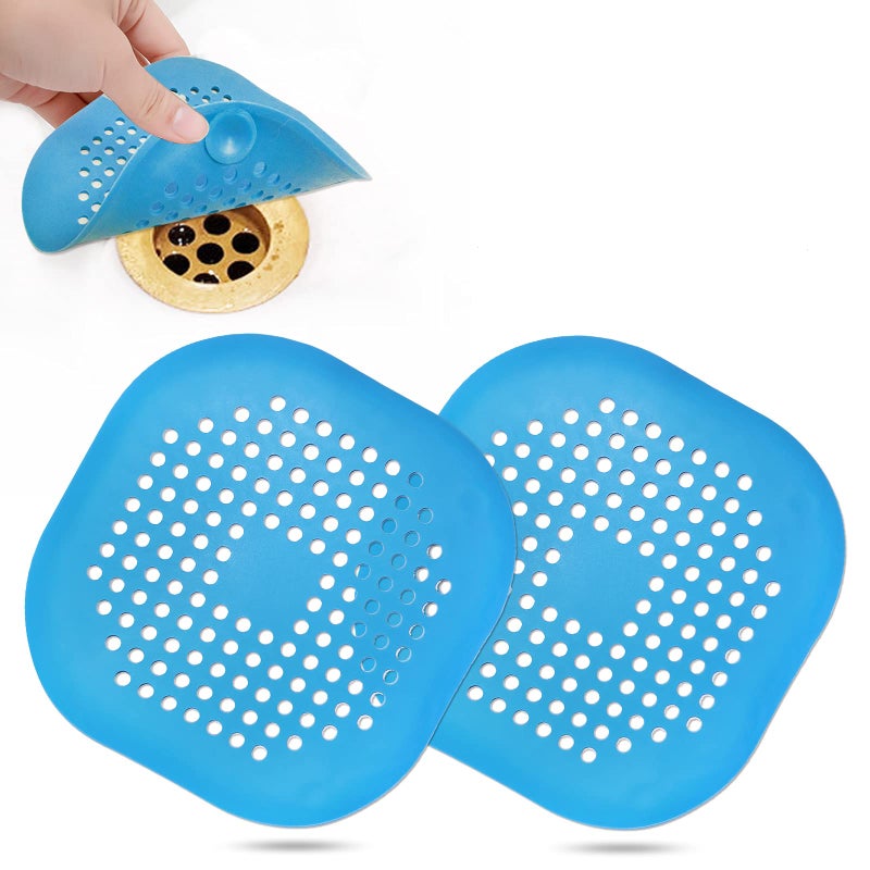 Bovinde Hair Drain Catcher Square Drain Cover For Shower Silicone Hair Stopper With Suction Cup Easy To Install Suit For Bathroom Bathtub Kitchen 2 Pack (Blue) - Image 1