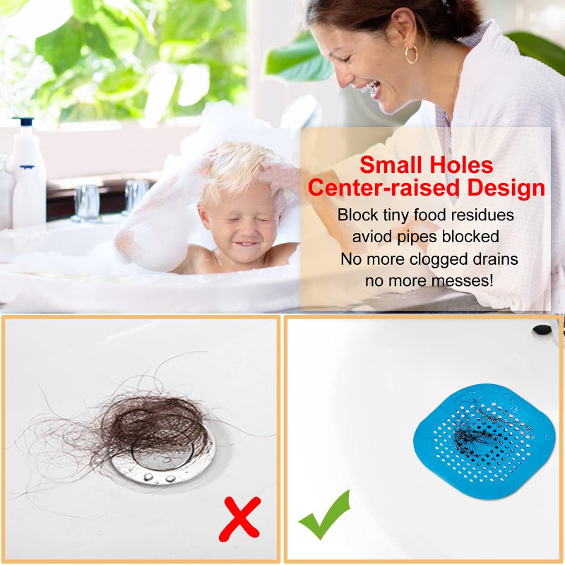 Bovinde Hair Drain Catcher Square Drain Cover For Shower Silicone Hair Stopper With Suction Cup Easy To Install Suit For Bathroom Bathtub Kitchen 2 Pack (Blue) - Image 3