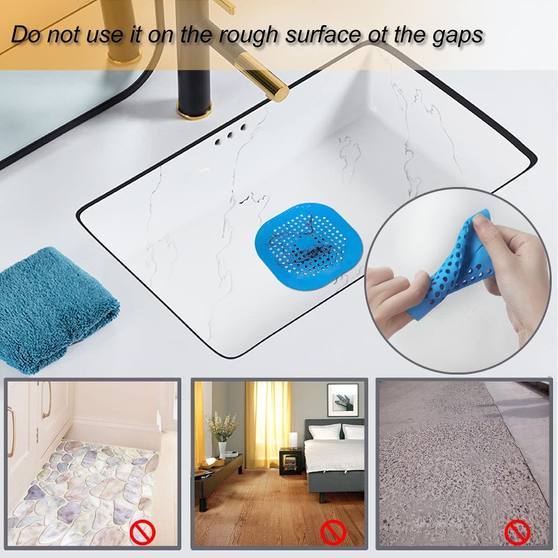 Bovinde Hair Drain Catcher Square Drain Cover For Shower Silicone Hair Stopper With Suction Cup Easy To Install Suit For Bathroom Bathtub Kitchen 2 Pack (Blue) - Image 2