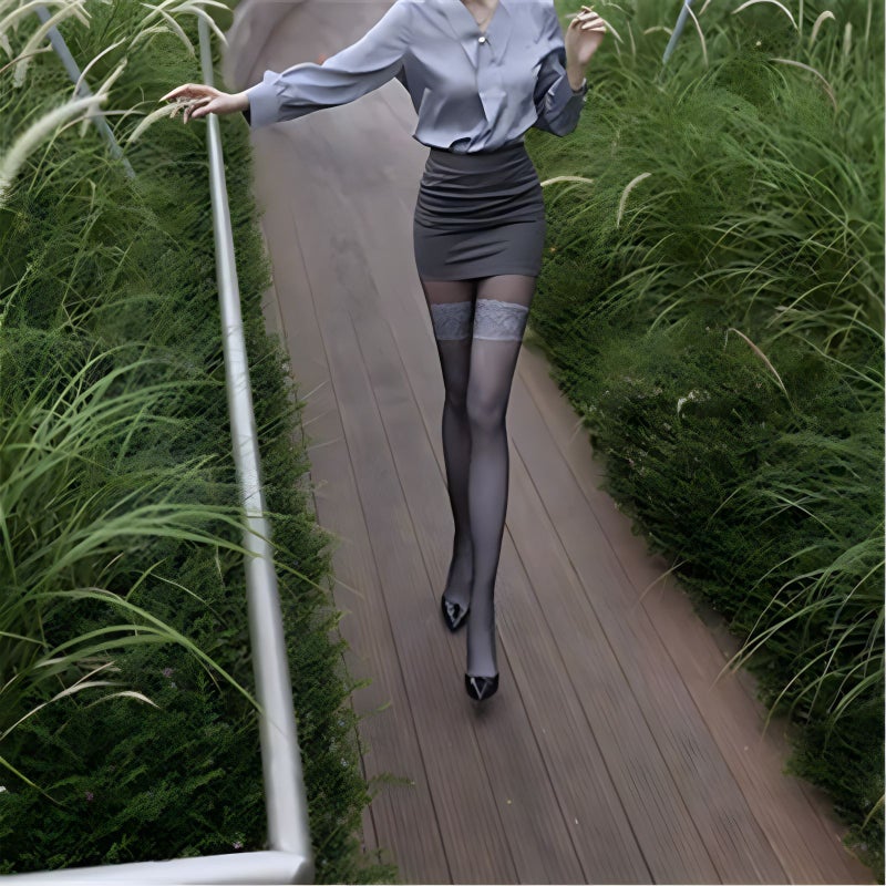 Summer Lace Slip-Resistant Thigh-High Stockings Outer brown - Image 2