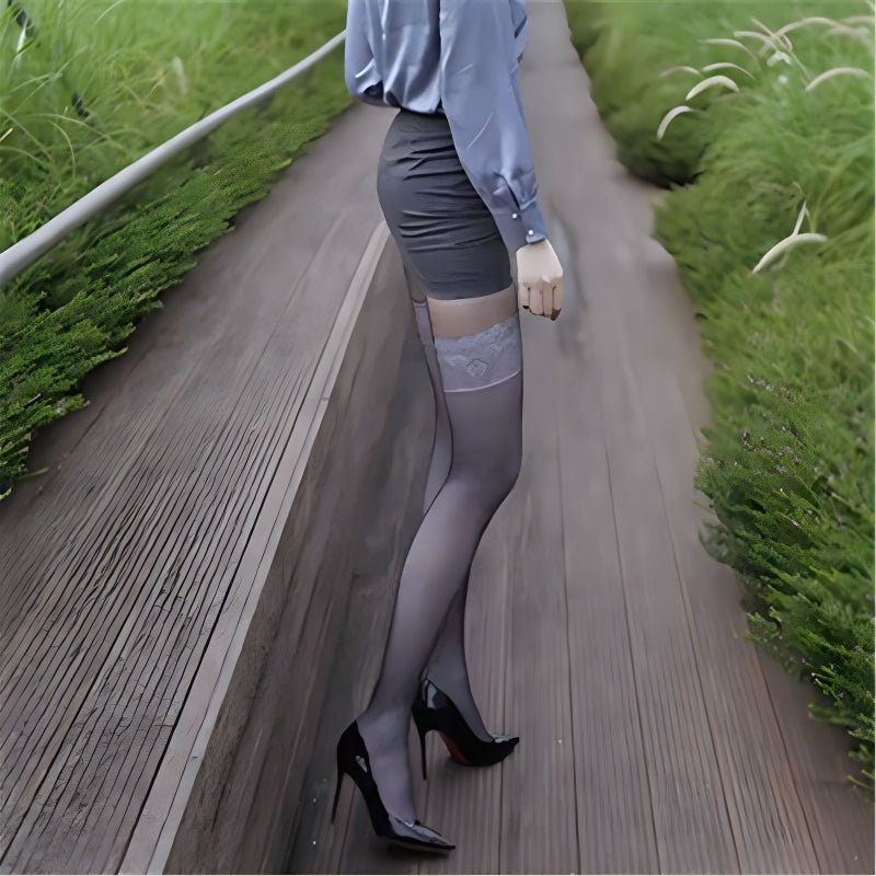 Summer Lace Slip-Resistant Thigh-High Stockings Outer brown - Image 1