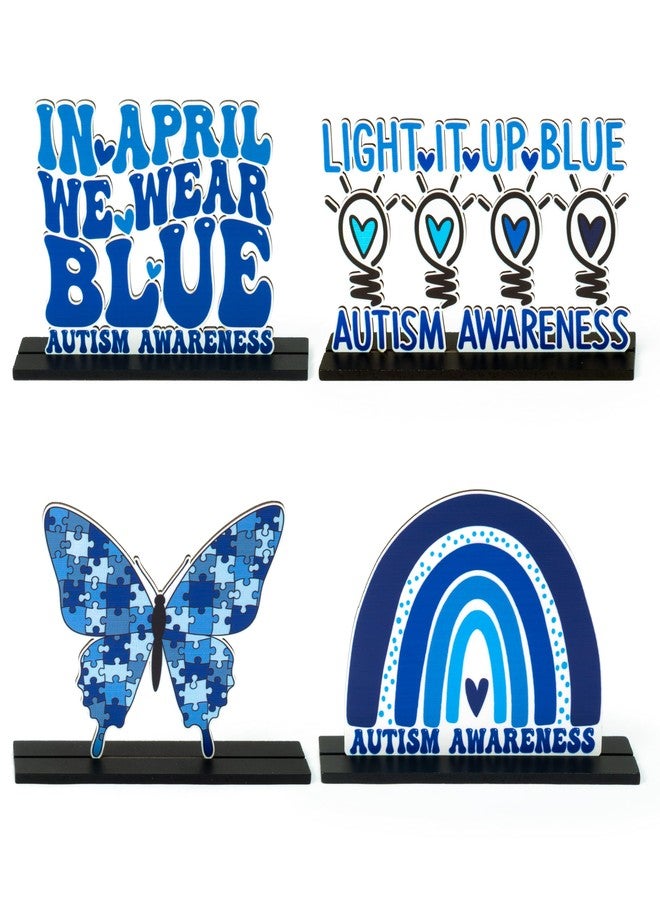 CPicdn 4Pcs Autism Awareness Wood Tiered Tray Centerpieces, Blue April Puzzle Wood Sign Table Topper Decoration, World Autism Awareness Day Inspirational Desk Shelf Decor School Charity Party Supplies - Image 1