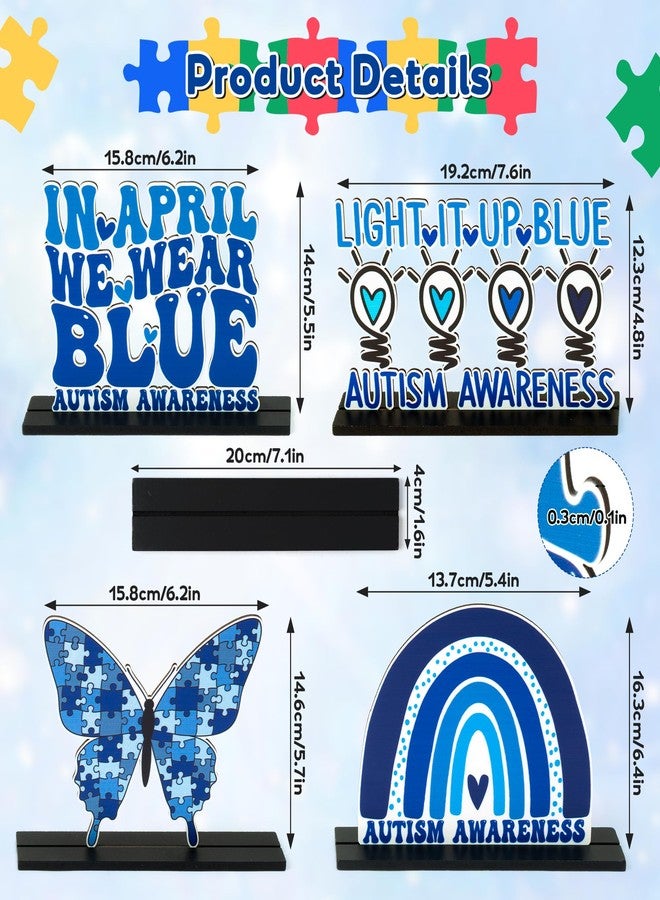 CPicdn 4Pcs Autism Awareness Wood Tiered Tray Centerpieces, Blue April Puzzle Wood Sign Table Topper Decoration, World Autism Awareness Day Inspirational Desk Shelf Decor School Charity Party Supplies - Image 2