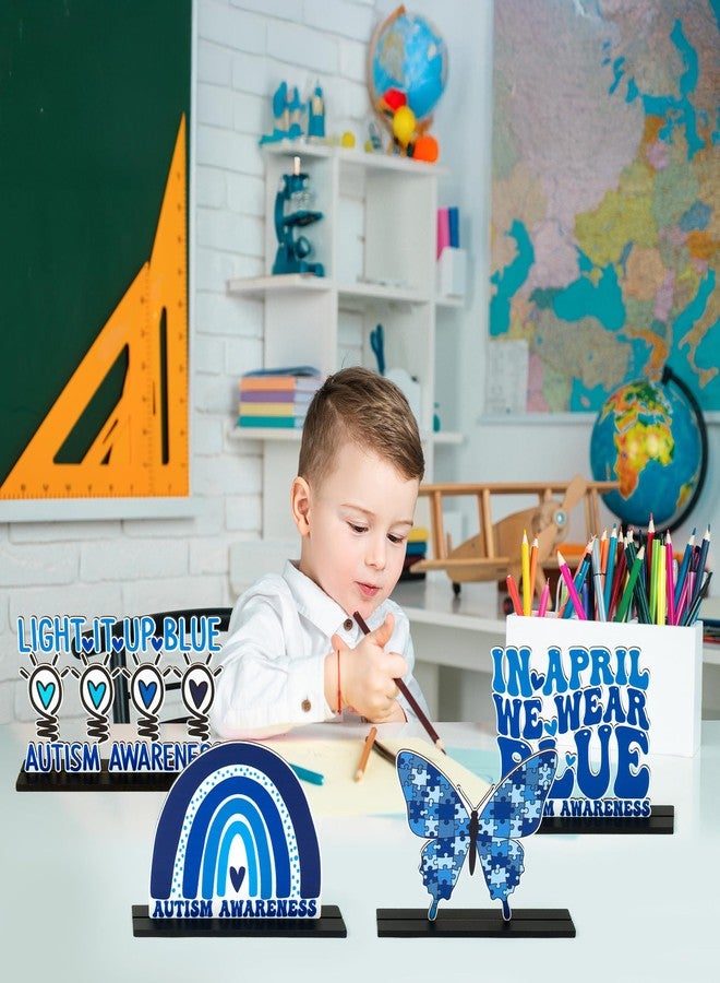 CPicdn 4Pcs Autism Awareness Wood Tiered Tray Centerpieces, Blue April Puzzle Wood Sign Table Topper Decoration, World Autism Awareness Day Inspirational Desk Shelf Decor School Charity Party Supplies - Image 4