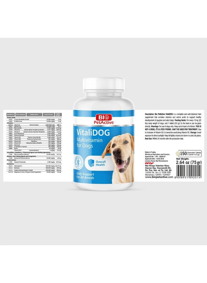 Bio Pet Active VitaliDOG Multivitamin for Dogs, Skin and Coat Supplement, Dog Prenatal Health Supplies, Vitamin A + E + B9 + B5 + H + Biotin + Amino Acids + Folic Acid for Dogs, 150 Chewable Tablets - Image 2