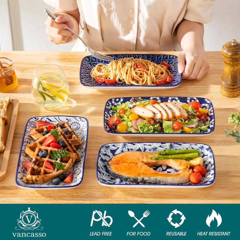 vancasso Selene Serving Platter, 9.5 in Serving Dishes Set of 6, Porcelain Rectangle Small Serving Plates, Dishwasher and Microwave Safe, Sushi Platters for Party - Image 2
