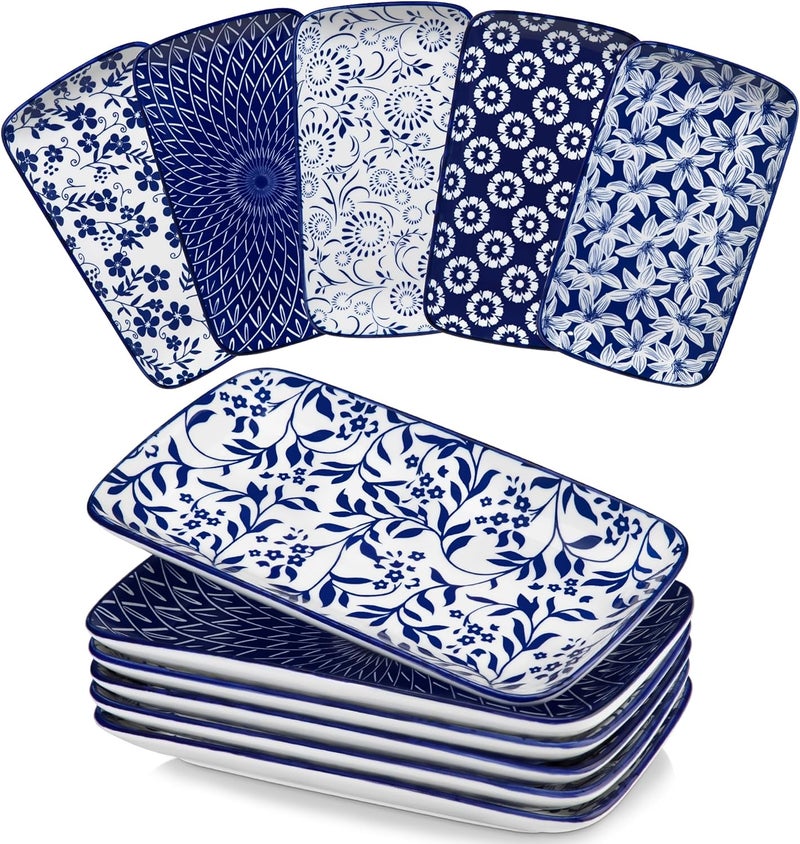 vancasso Selene Serving Platter, 9.5 in Serving Dishes Set of 6, Porcelain Rectangle Small Serving Plates, Dishwasher and Microwave Safe, Sushi Platters for Party - Image 1