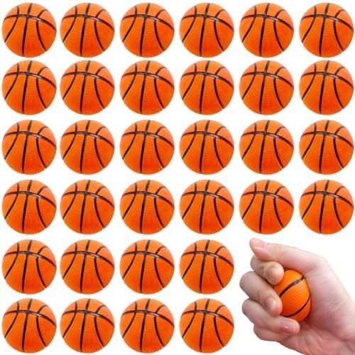 Xeehwb 32 PCS Basketball Stress BallsSmall Soft Foam Squeeze BasketballsSqueeze Anxiety Relief for Basketball Sports Game KidsBasketball Party Decoration16 inch - Image 1