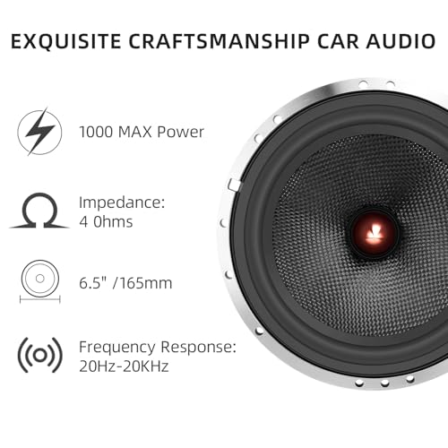 WDiYA Upgrade 6.5" Car Speakers 1000W Peak Power - High-Performance Carbon Fiber Cone Woofers, Bullet Head Design for Clear Bass & Stereo Sound, Door Audio System (2 Speakers) - Image 5