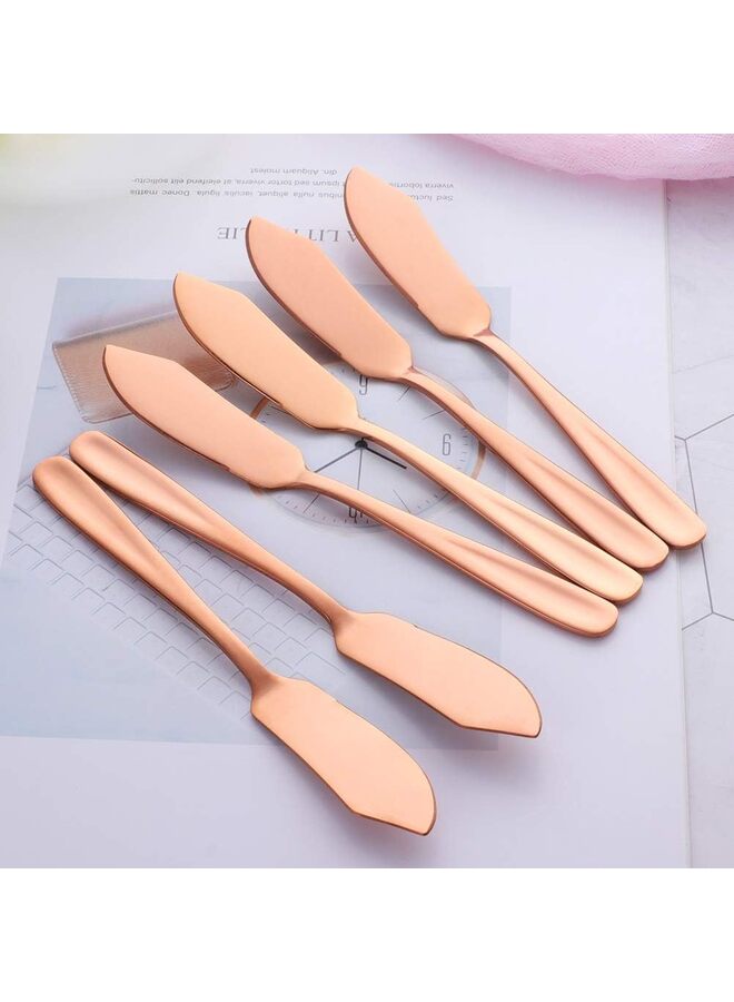 6PCS Stainless Steel Cheese Dessert Knives, Breakfast Butter Knife, Slicer Sandwich Spreader(ROSEGOLD) - Image 2
