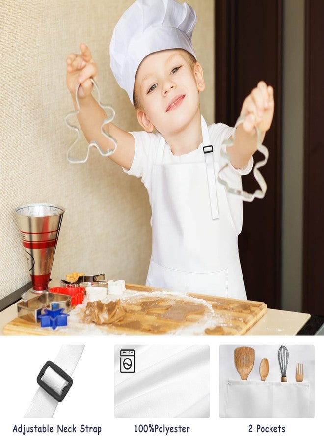 IAGBIBUI Kids Apron and Chef Hat Set, 24 Pieces Boys Girls Kids Apron with 2 Pockets Adjustable for Cooking Classroom Baking Painting, 6-13 Years, White - Image 3
