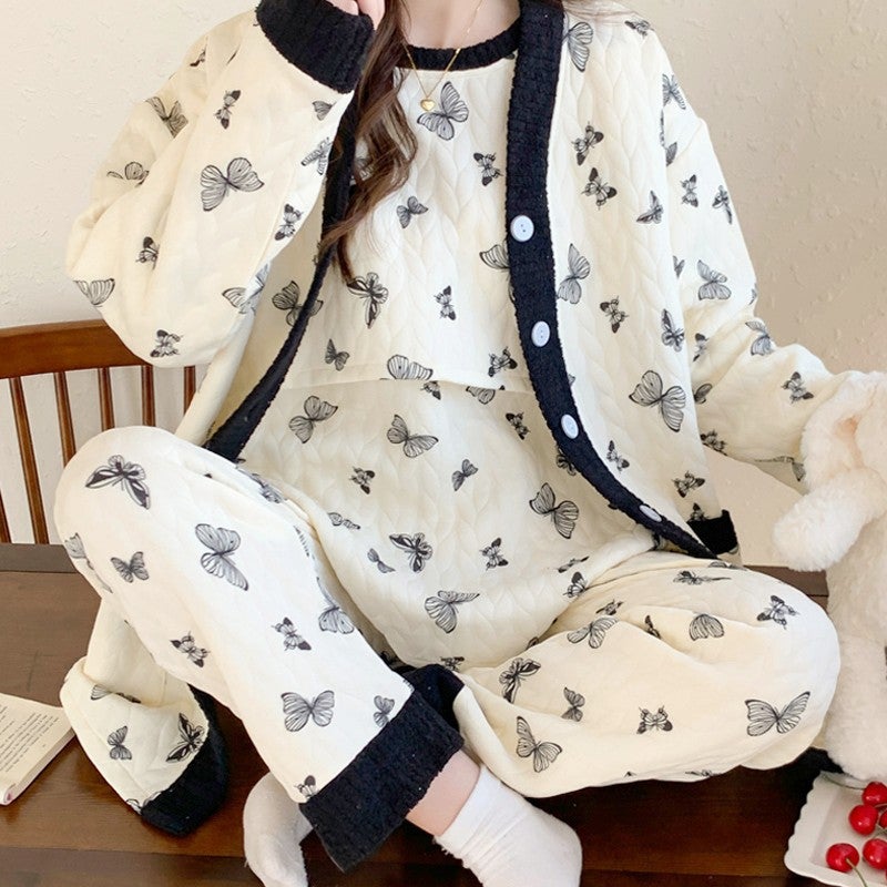 Postpartum Nursing Pajama Set Autumn 878 butterfly princess three-piece set