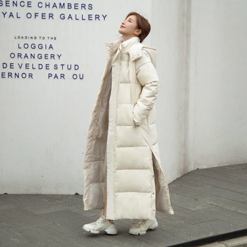 Womens Winter Korean Long BF Cotton Padded Coat rice white  - Image 1