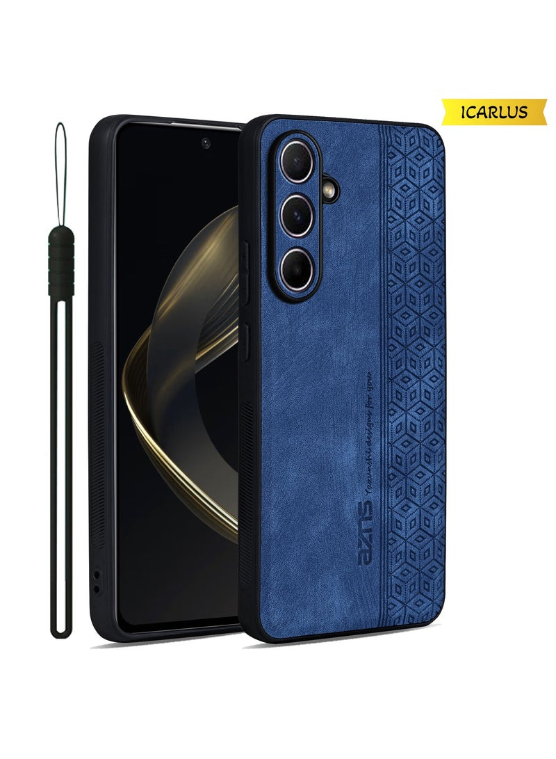ICARLUS For Samsung Galaxy A57 Anti-scratch Phone Case Imprinted Leather Coated TPU Cover - Blue - Image 1