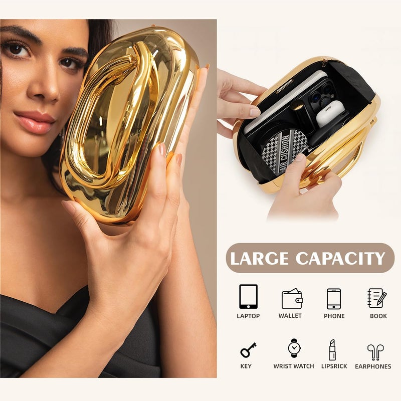 PHILOMENA Evening Clutch Purses Women Acrylic Handbags Trendy Decoration Metal Handlebars Shoulder Crossbody Bag Wedding Party Casual (Gold) - Image 3