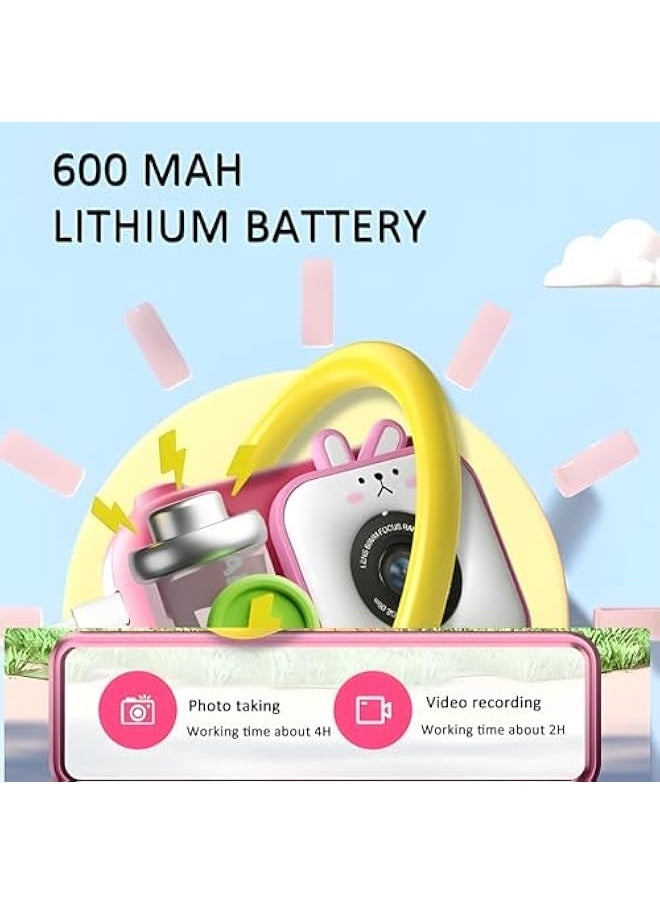 Generic Kids Digital Camera with Selfie Stick & SD Card Reader, 1080P HD Vlogging Camera for Children Ages 3-12, Portable Pink Camera Toy Gift for Boys Girls (Cute Bunny Design)  - Image 2
