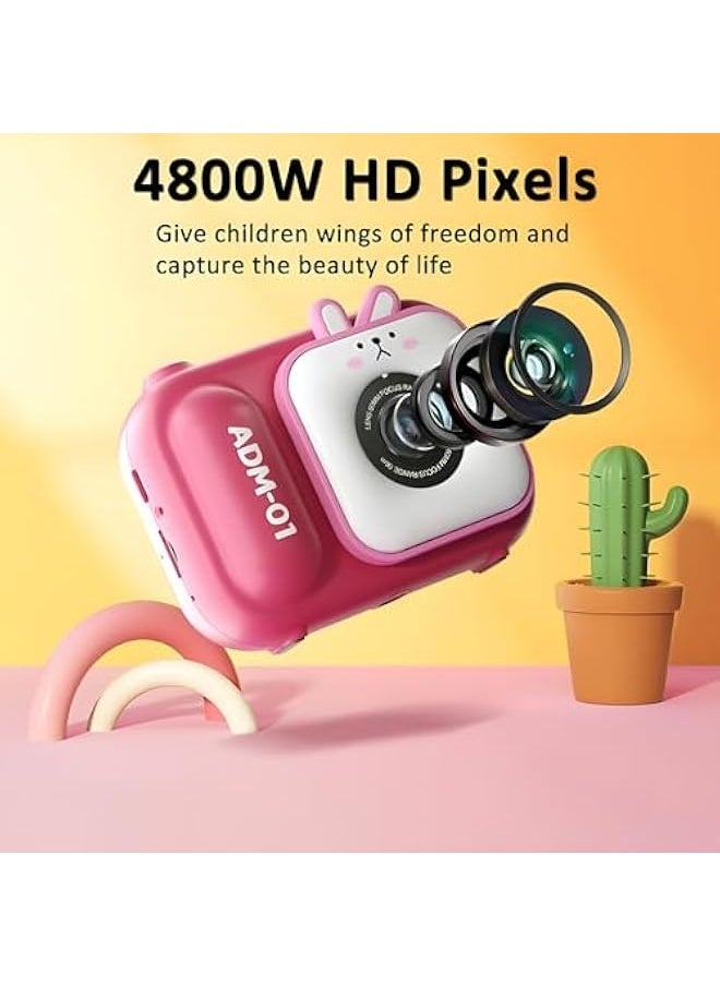 Generic Kids Digital Camera with Selfie Stick & SD Card Reader, 1080P HD Vlogging Camera for Children Ages 3-12, Portable Pink Camera Toy Gift for Boys Girls (Cute Bunny Design)  - Image 5