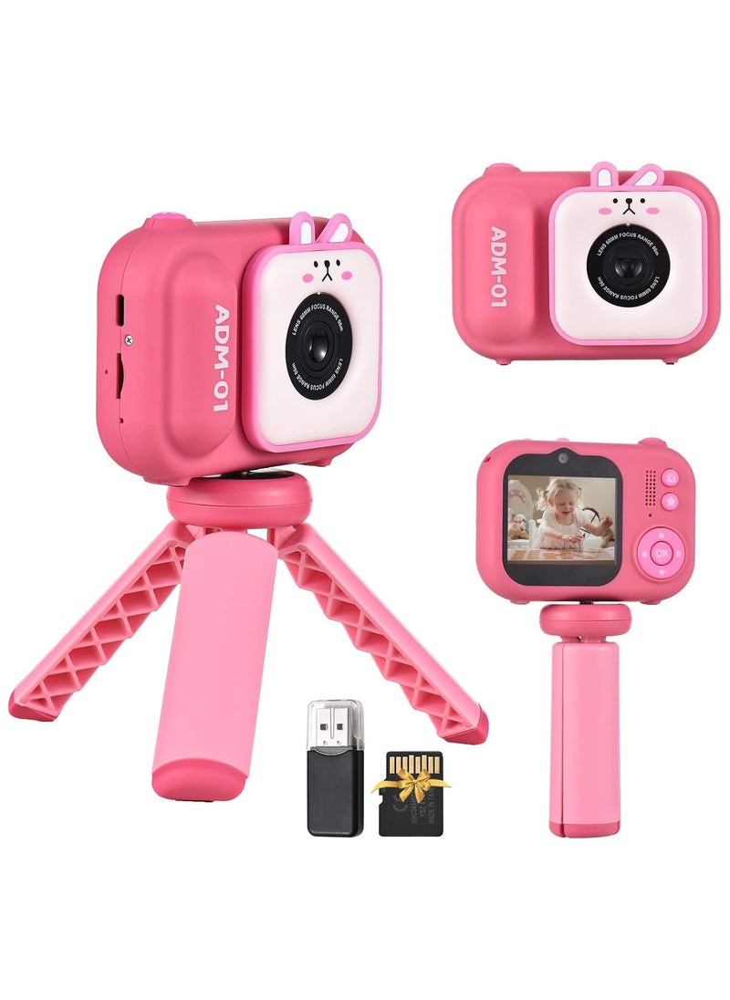 Generic Kids Digital Camera with Selfie Stick & SD Card Reader, 1080P HD Vlogging Camera for Children Ages 3-12, Portable Pink Camera Toy Gift for Boys Girls (Cute Bunny Design)  - Image 1