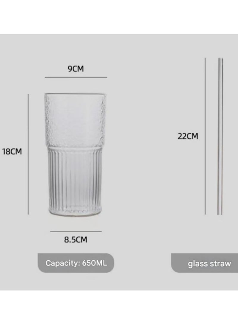 Jingke Glass Large Capacity Lid Straw Coffee Cup Juice Cup Beverage Cup Tea Cup 650ML Blue - Image 2